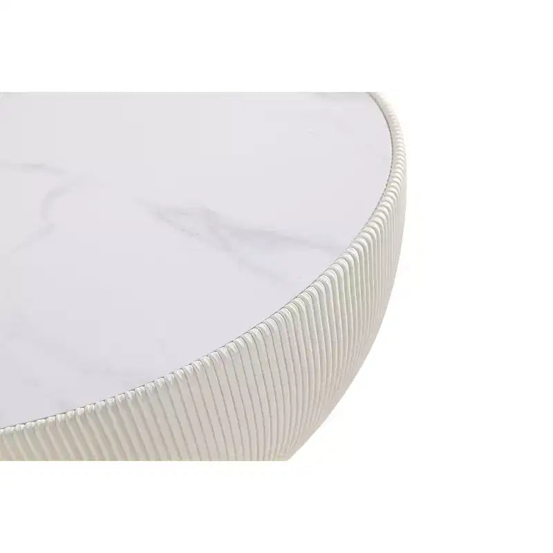 2-Piece Round Leatherette Coffee Table & End Table Set with Faux Marble Top