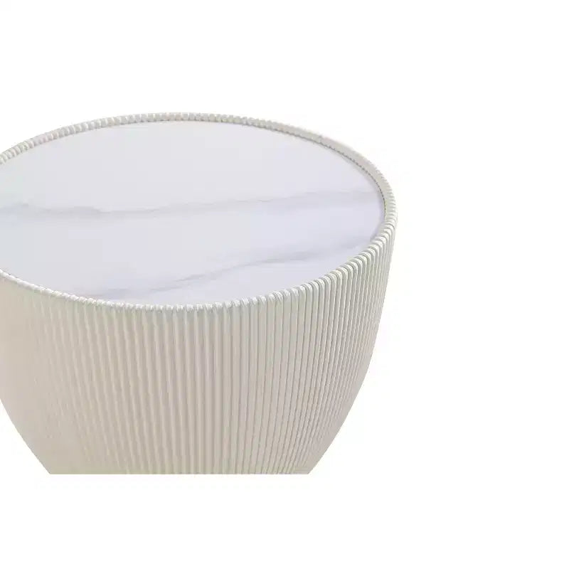 2-Piece Round Leatherette Coffee Table & End Table Set with Faux Marble Top