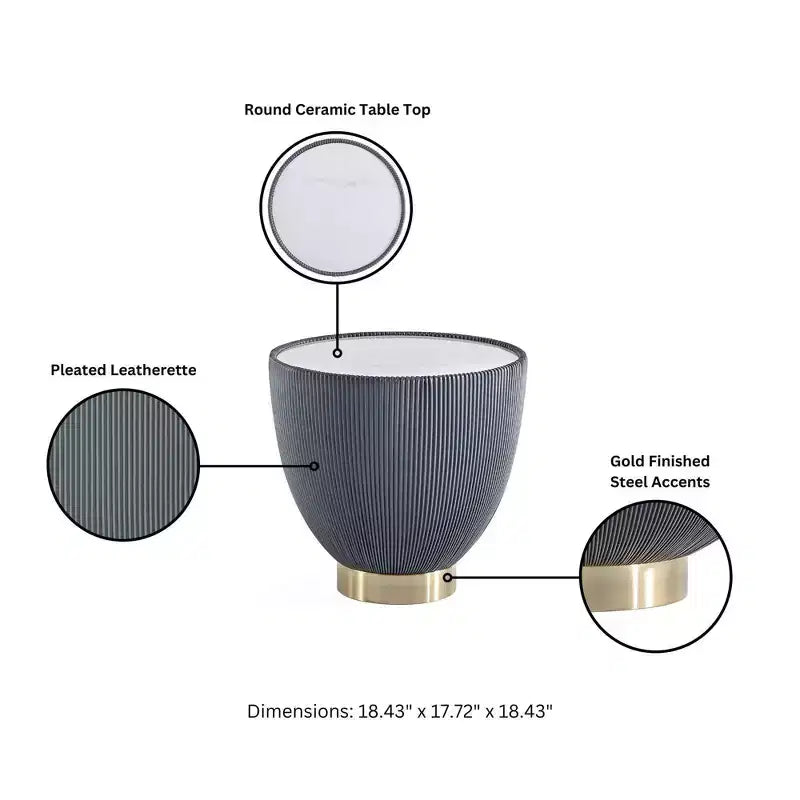 2-Piece Round Leatherette Coffee Table & End Table Set with Faux Marble Top