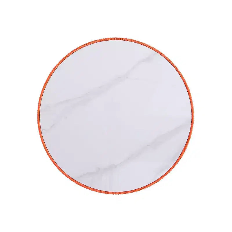 2-Piece Round Leatherette Coffee Table & End Table Set with Faux Marble Top