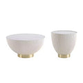2-Piece Round Leatherette Coffee Table & End Table Set with Faux Marble Top