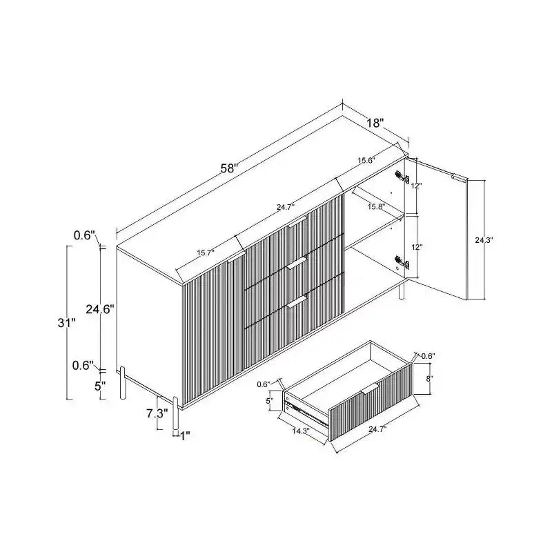 Wide 3-Drawer Dresser with Anti-Tip Hardware & Adjustable Shelves, 58"W