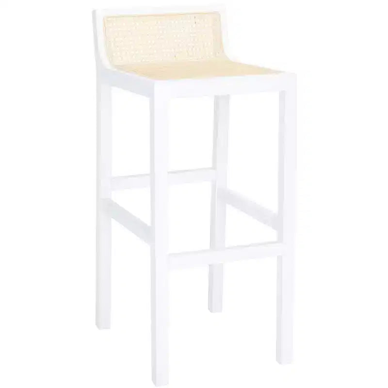 Low Back Cane Rattan Bar Stool in Black Beechwood Frame, Fixed Height 31.5"
