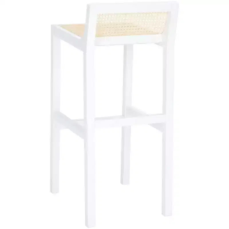 Low Back Cane Rattan Bar Stool in Black Beechwood Frame, Fixed Height 31.5"
