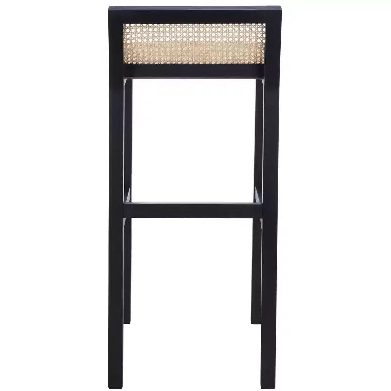 Low Back Cane Rattan Bar Stool in Black Beechwood Frame, Fixed Height 31.5"