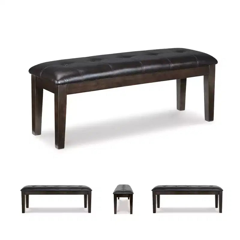 Upholstered Dining Bench with Button-Tufted Faux Leather & Wood Legs, Dark Brown