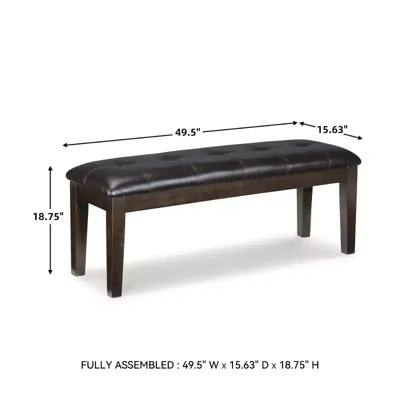 Upholstered Dining Bench with Button-Tufted Faux Leather & Wood Legs, Dark Brown