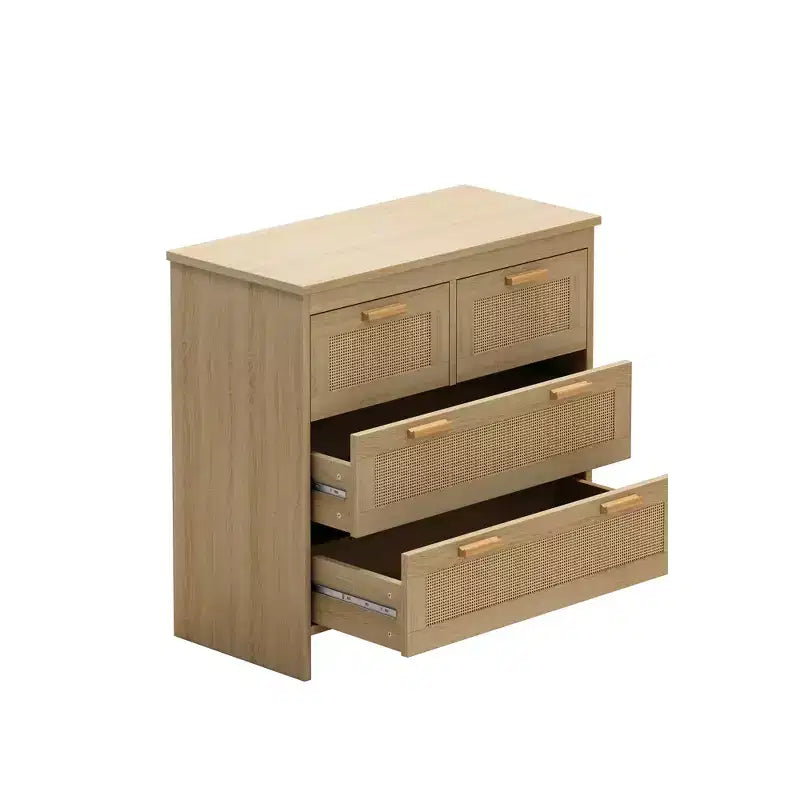 31.5" 4-Drawer Rattan Dresser with Natural Wood Finish for Bedroom & Living Room