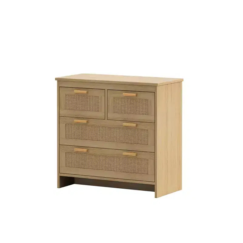 31.5" 4-Drawer Rattan Dresser with Natural Wood Finish for Bedroom & Living Room