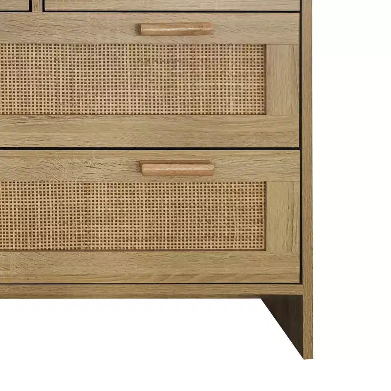 31.5" 4-Drawer Rattan Dresser with Natural Wood Finish for Bedroom & Living Room