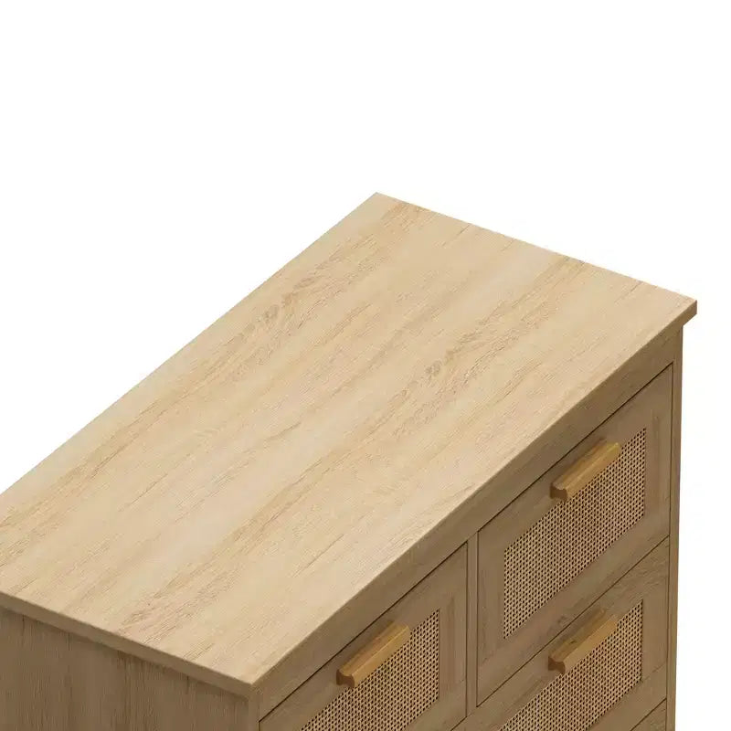 31.5" 4-Drawer Rattan Dresser with Natural Wood Finish for Bedroom & Living Room