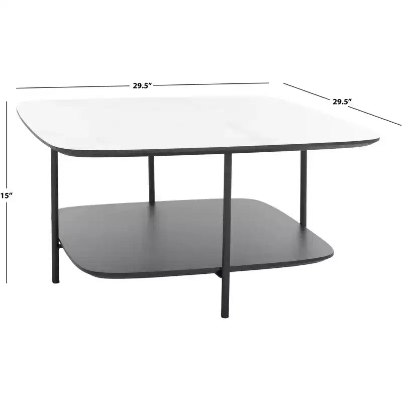 Modern Two-Tier Coffee Table with White Marble Top & Black Lower Shelf, 29.5"