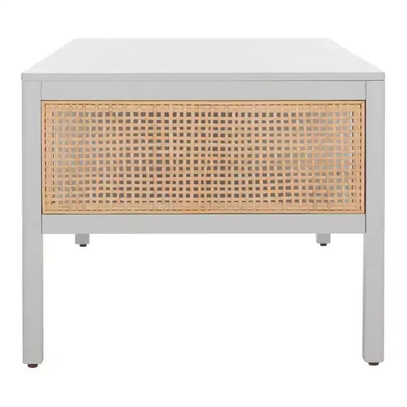 Rattan Mesh Coffee Table with 2 Open Shelves & Veneer Top, 150 lb Capacity