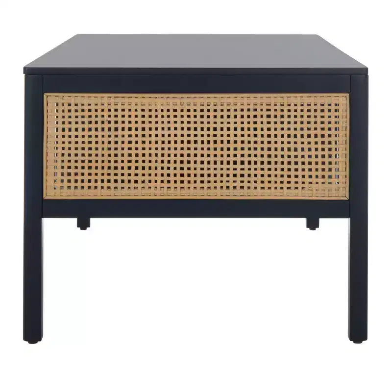 Rattan Mesh Coffee Table with 2 Open Shelves & Veneer Top, 150 lb Capacity