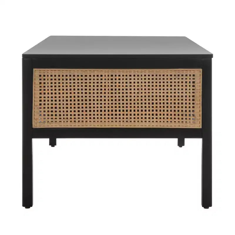 Rattan Mesh Coffee Table with 2 Open Shelves & Veneer Top, 150 lb Capacity