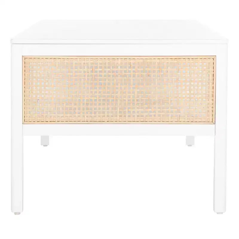 Rattan Mesh Coffee Table with 2 Open Shelves & Veneer Top, 150 lb Capacity