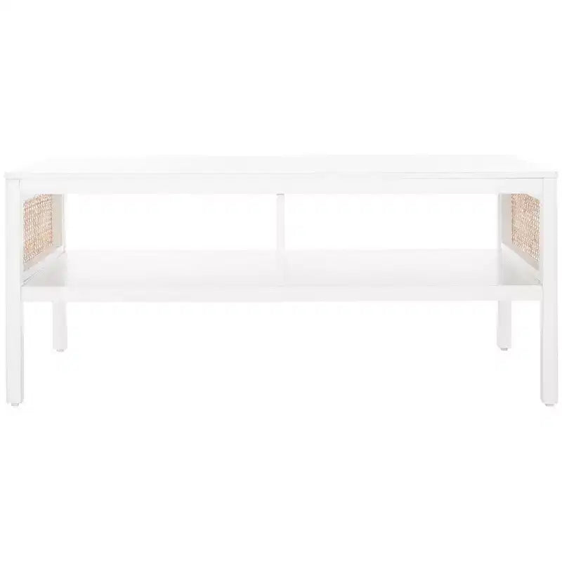 Rattan Mesh Coffee Table with 2 Open Shelves & Veneer Top, 150 lb Capacity