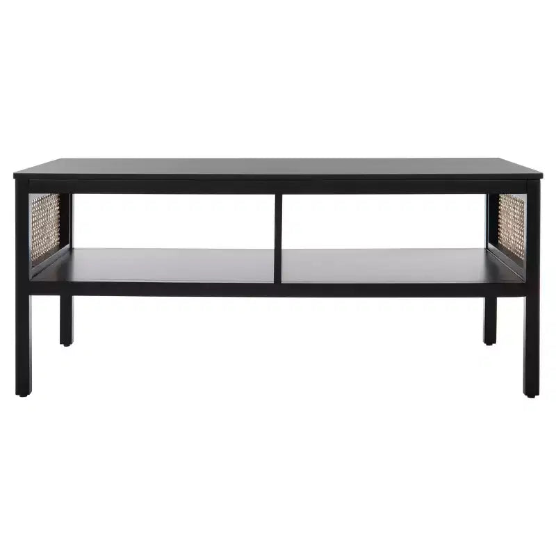 Rattan Mesh Coffee Table with 2 Open Shelves & Veneer Top, 150 lb Capacity