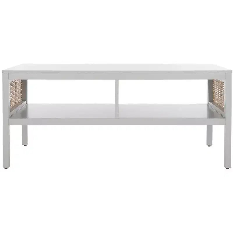 Rattan Mesh Coffee Table with 2 Open Shelves & Veneer Top, 150 lb Capacity
