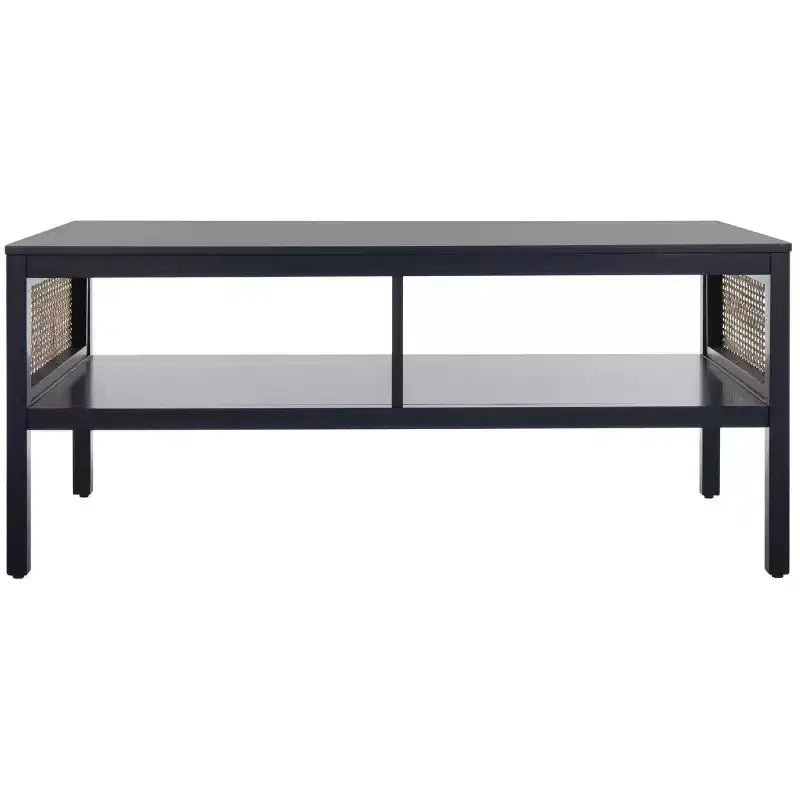 Rattan Mesh Coffee Table with 2 Open Shelves & Veneer Top, 150 lb Capacity