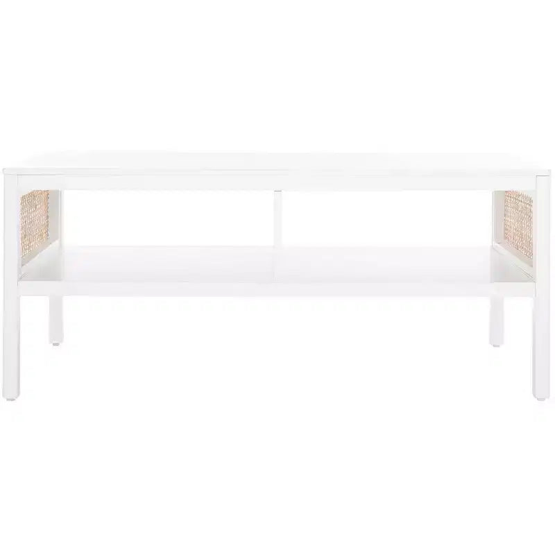 Rattan Mesh Coffee Table with 2 Open Shelves & Veneer Top, 150 lb Capacity