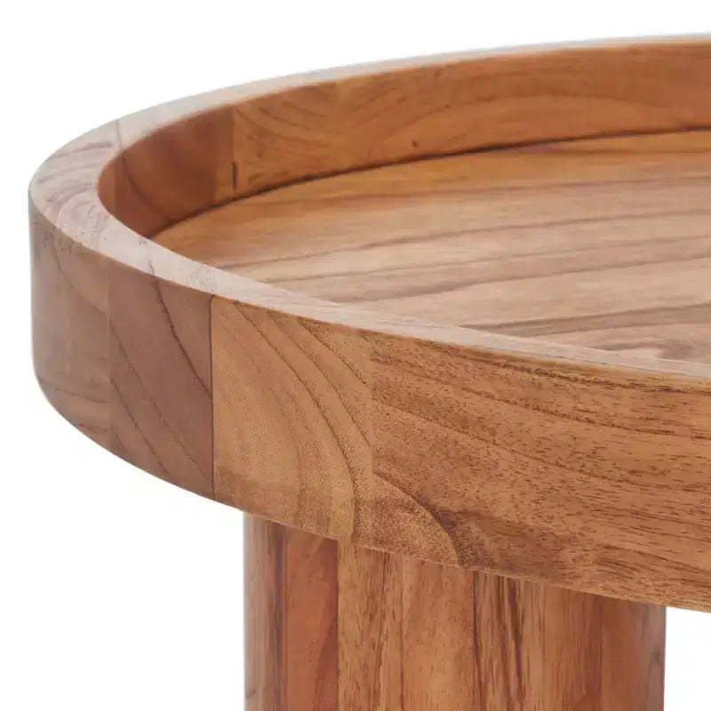 Round 3-Leg Coffee Table in Natural Bayur Wood & MDF Veneer, 135 lb Capacity