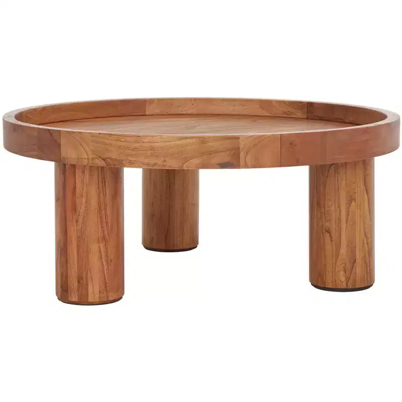 Round 3-Leg Coffee Table in Natural Bayur Wood & MDF Veneer, 135 lb Capacity