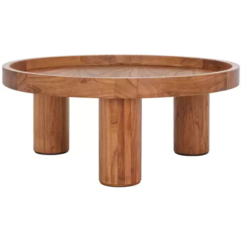 Round 3-Leg Coffee Table in Natural Bayur Wood & MDF Veneer, 135 lb Capacity