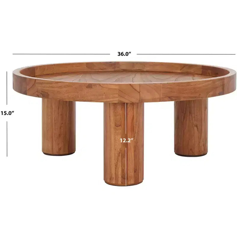 Round 3-Leg Coffee Table in Natural Bayur Wood & MDF Veneer, 135 lb Capacity