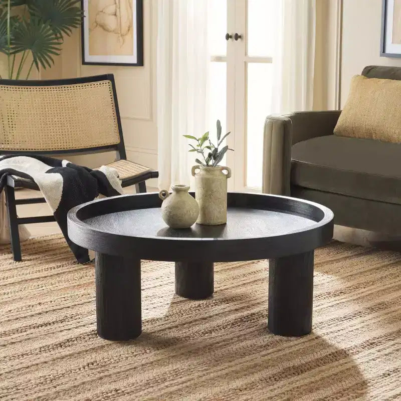 Round 3-Leg Coffee Table in Natural Bayur Wood & MDF Veneer, 135 lb Capacity