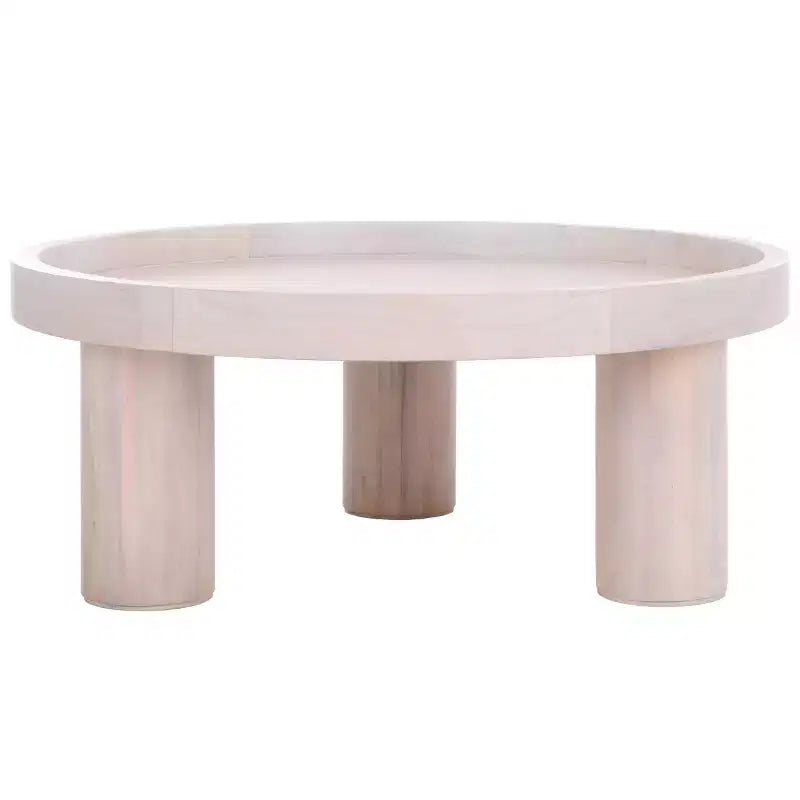Round 3-Leg Coffee Table in Natural Bayur Wood & MDF Veneer, 135 lb Capacity