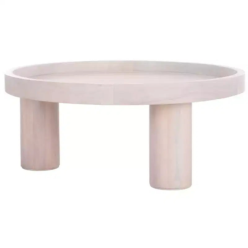 Round 3-Leg Coffee Table in Natural Bayur Wood & MDF Veneer, 135 lb Capacity