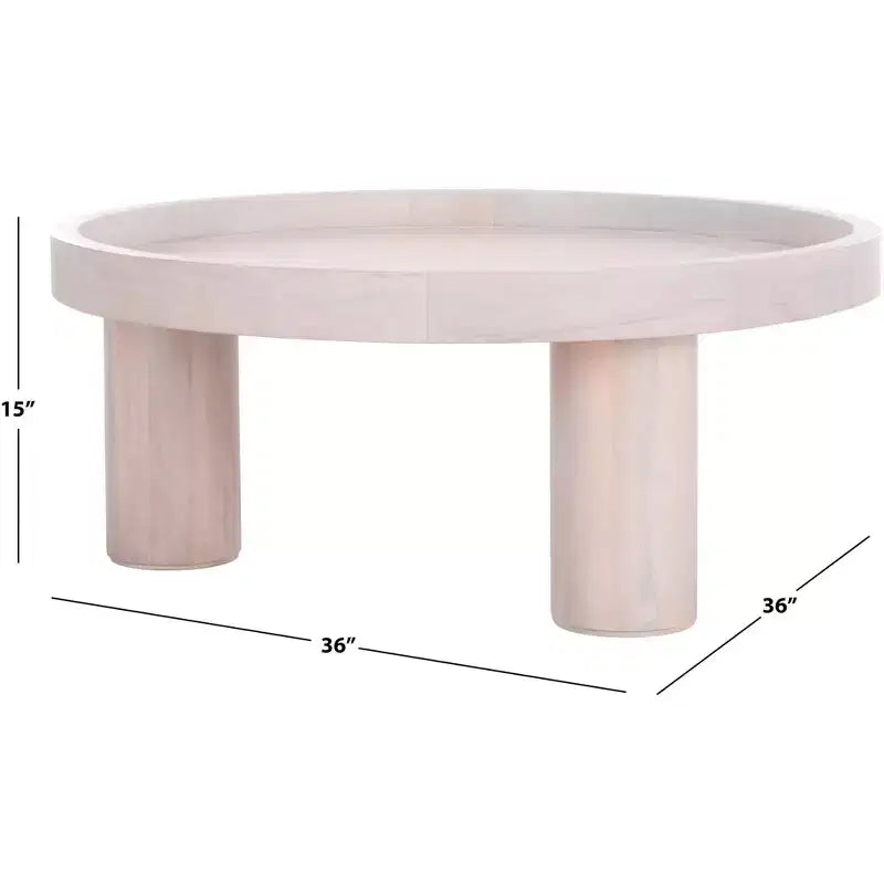 Round 3-Leg Coffee Table in Natural Bayur Wood & MDF Veneer, 135 lb Capacity