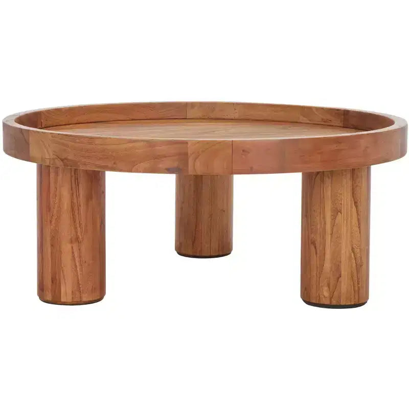 Round 3-Leg Coffee Table in Natural Bayur Wood & MDF Veneer, 135 lb Capacity