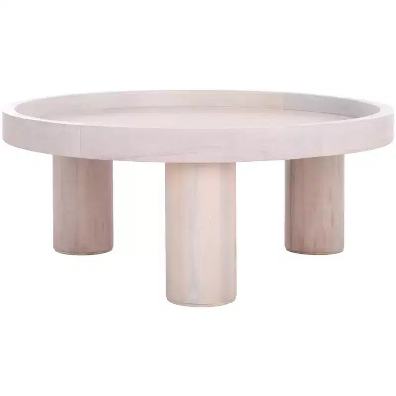 Round 3-Leg Coffee Table in Natural Bayur Wood & MDF Veneer, 135 lb Capacity