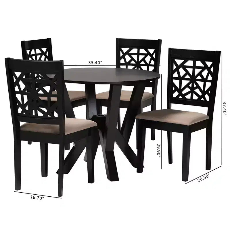 5-Piece Modern Round Dining Set with 4 Upholstered Chairs, Oak & Beige