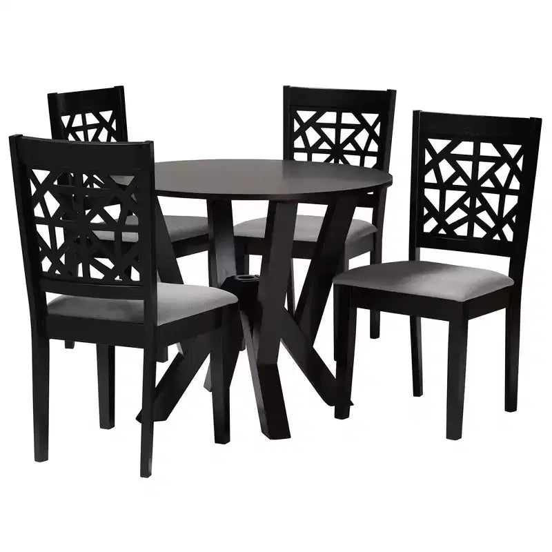 5-Piece Modern Round Dining Set with 4 Upholstered Chairs, Oak & Beige