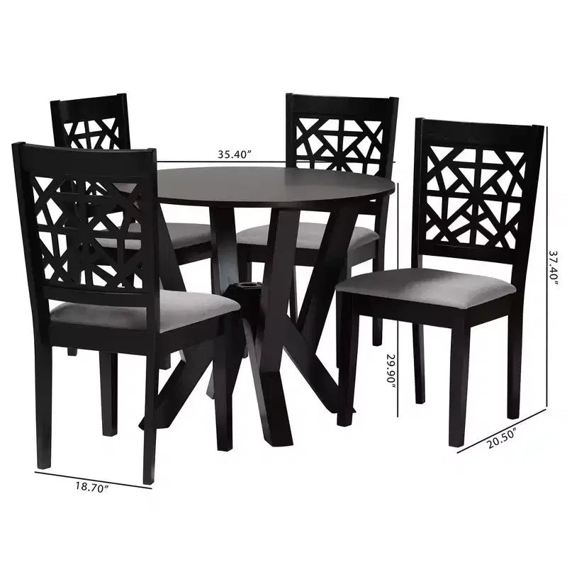 5-Piece Modern Round Dining Set with 4 Upholstered Chairs, Oak & Beige
