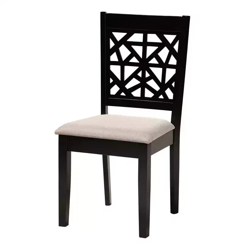 5-Piece Modern Round Dining Set with 4 Upholstered Chairs, Oak & Beige