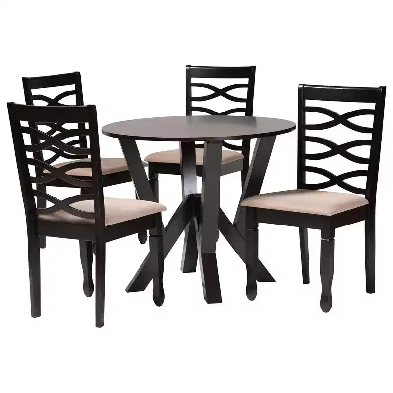 5-Piece Modern Round Dining Set with 4 Upholstered Chairs & Sculptural Base