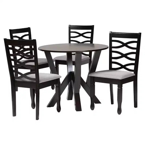 5-Piece Modern Round Dining Set with 4 Upholstered Chairs & Sculptural Base