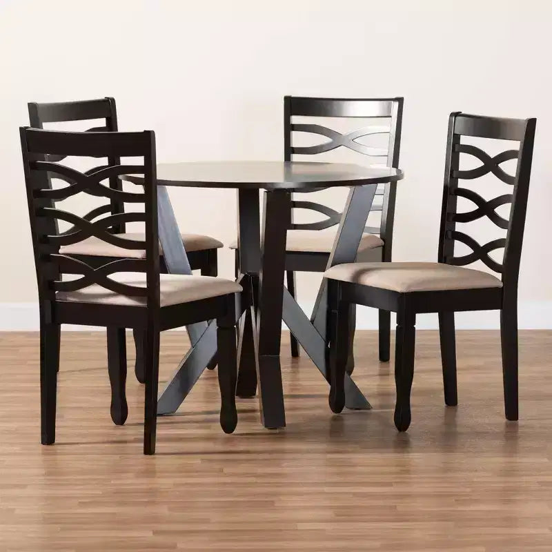5-Piece Modern Round Dining Set with 4 Upholstered Chairs & Sculptural Base
