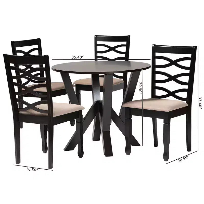 5-Piece Modern Round Dining Set with 4 Upholstered Chairs & Sculptural Base
