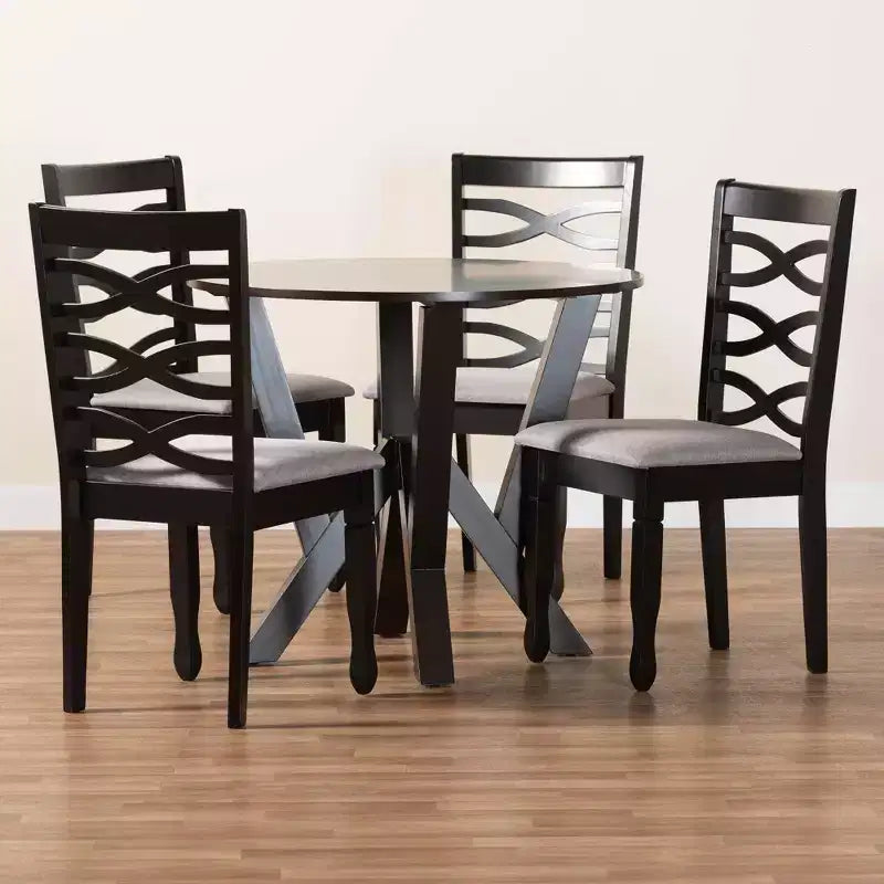 5-Piece Modern Round Dining Set with 4 Upholstered Chairs & Sculptural Base