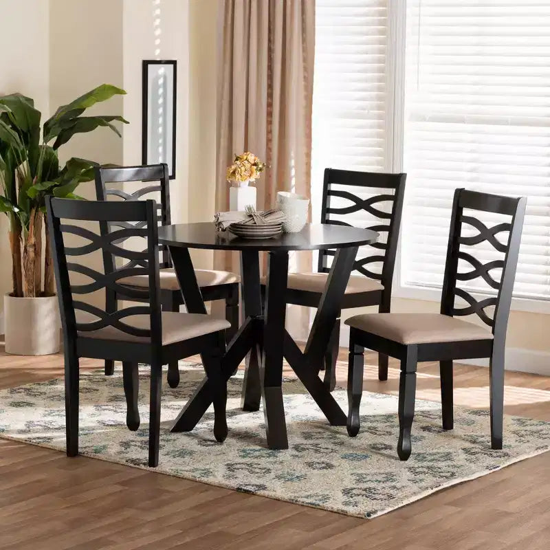 5-Piece Modern Round Dining Set with 4 Upholstered Chairs & Sculptural Base