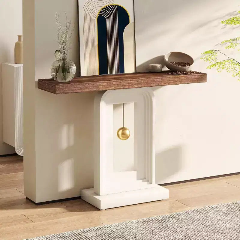 Modern 40" Narrow Console Table with Geometric Pendulum Base & Faux Marble Top