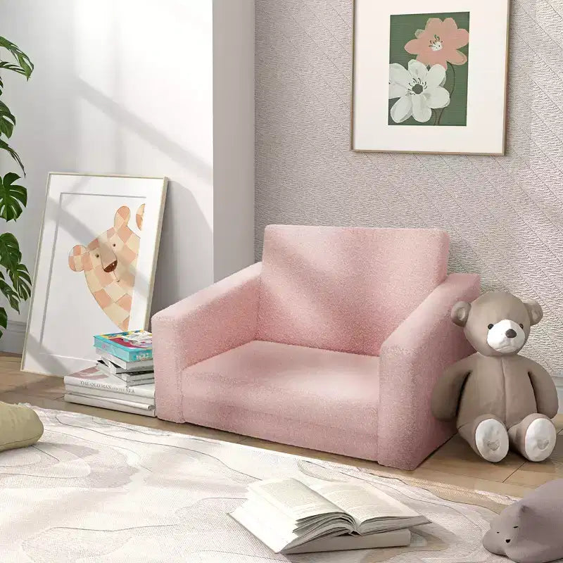 Qaba Kids Sofa, 2 in 1 Kids Fold Out Chair Convertible Sofa Lounger with Washable Cover for Boys and Girls, Playroom Bedroom Use, Pink
