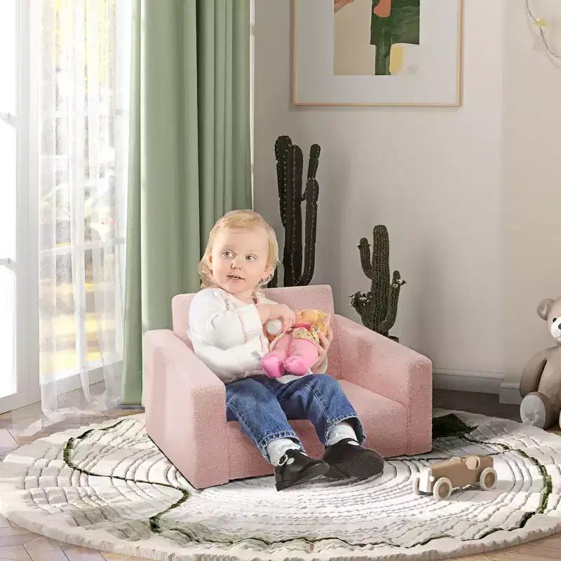 Qaba Kids Sofa, 2 in 1 Kids Fold Out Chair Convertible Sofa Lounger with Washable Cover for Boys and Girls, Playroom Bedroom Use, Pink