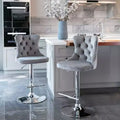 Swivel Velvet Barstools, Modern Upholstered Chrome base Bar Stools with Backs Comfortable Tufted for Home Pub and Kitchen Island-Set of 2