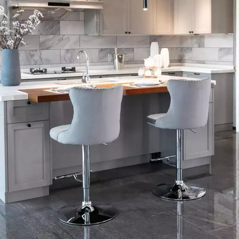 Swivel Velvet Barstools, Modern Upholstered Chrome base Bar Stools with Backs Comfortable Tufted for Home Pub and Kitchen Island-Set of 2